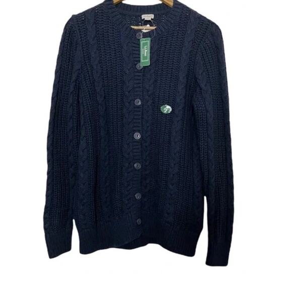 L.L.Bean Women’s Rope Stitch Shaker Cardigan Cotton Cableknit Navy Large NEW - Picture 3 of 8